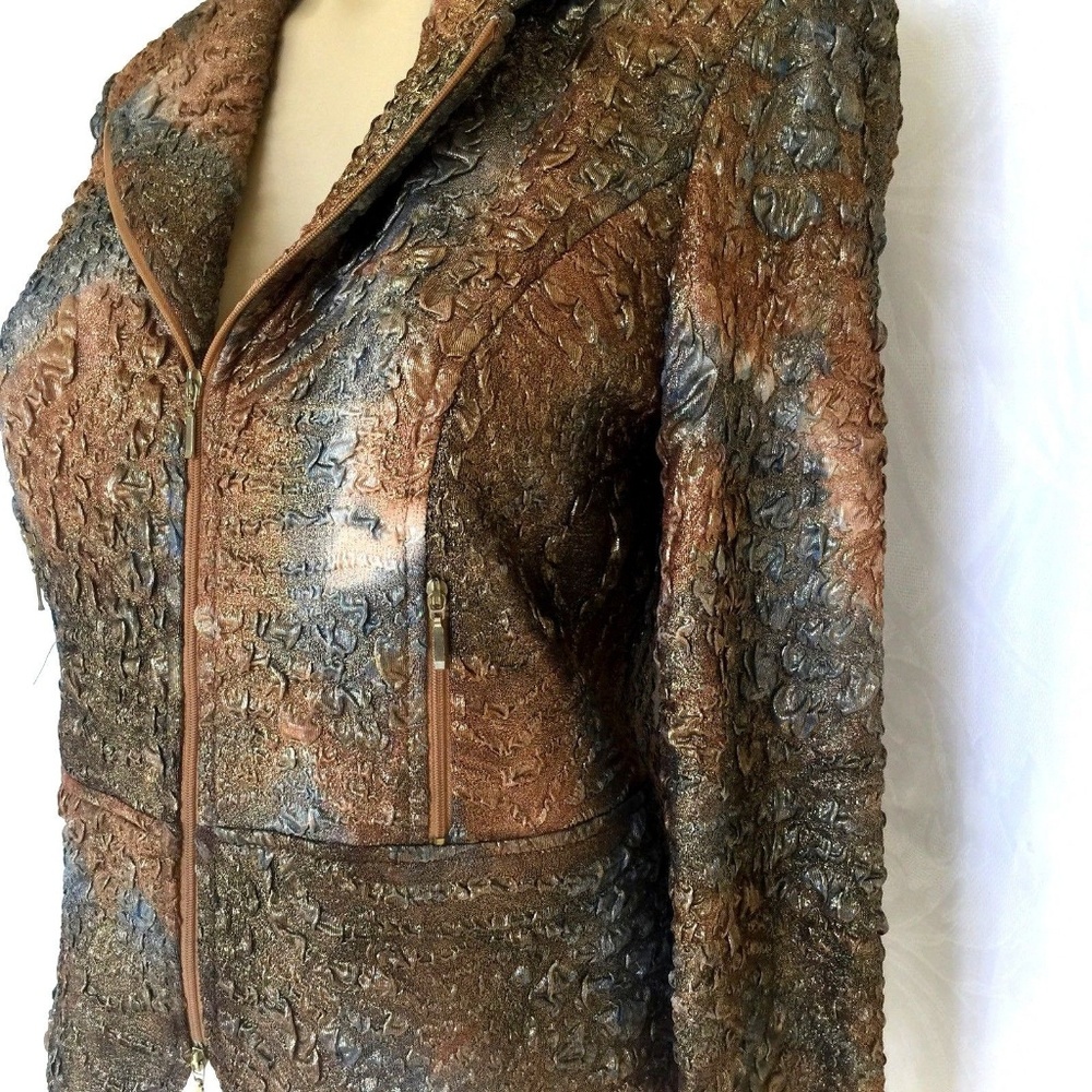 Joseph Ribkoff Jacket Blazer Gold Crinkle Ruched 8 - Picture 4 of 8